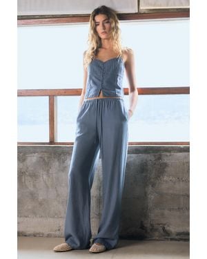 Pull&Bear Linen Blend Jogger Trousers - Blue