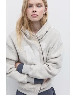 Pull&Bear Graphic Zip-Up Hoodie - Grey