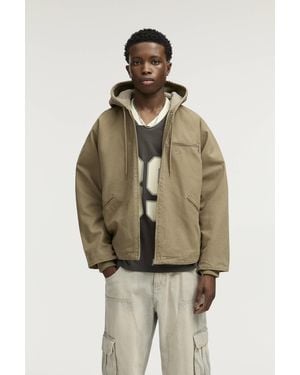 Pull&Bear Hooded Jacket With Faux Shearling Lining - Green