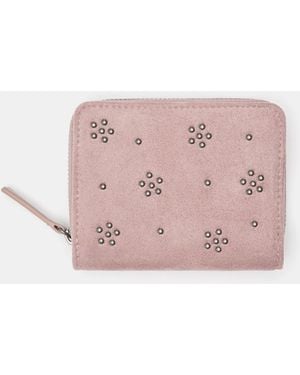 Pull&Bear Faux Suede Wallet With Flower Studs - Pink