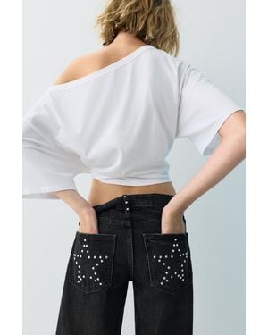 Pull&Bear Straight-Leg Jeans With Star Studs - Blue