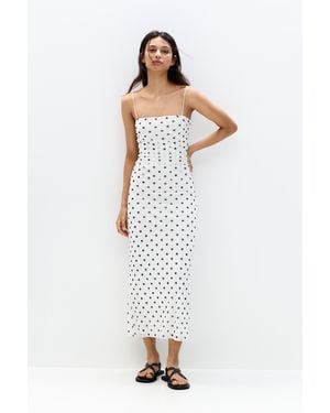 Pull&Bear Midikleid Mit Trägern Und Tupfen - Weiß