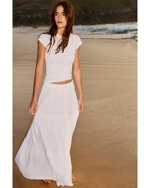 Pull&Bear Flowy Panelled Midi Skirt - Blue