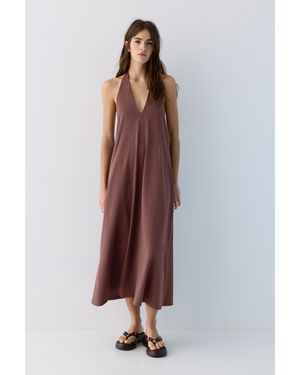Pull&Bear Halter Midi Dress - Grey