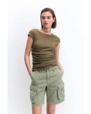 Pull&Bear Cargo Bermuda Shorts With Multiple Pockets - Green