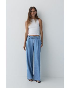 Pull&Bear Wide-Leg Jeans With Drawstring - Blue