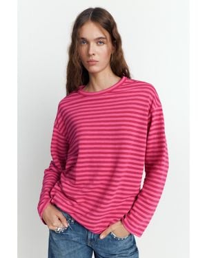 Pull&Bear Striped T-Shirt - Pink