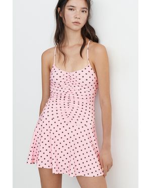 Pull&Bear Short Polka Dot Strappy Dress - Pink