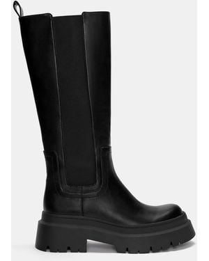 Pull&Bear Stretch Chunky Knee-High Boots - Black