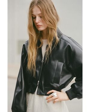 Pull&Bear Bomberjacke Aus Kunstleder - Schwarz