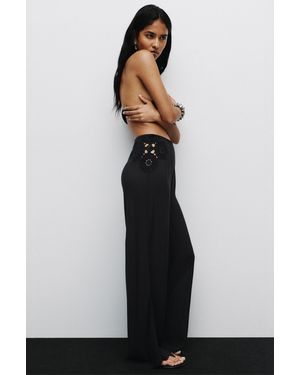 Pull&Bear Rustic Trousers With Crochet Embroidery - White