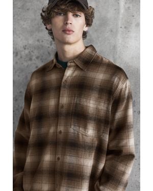 Pull&Bear Long Sleeve Check Shirt - Brown