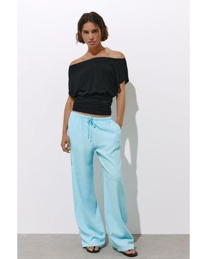 Pull&Bear Flowy Trousers With Linen - Blue