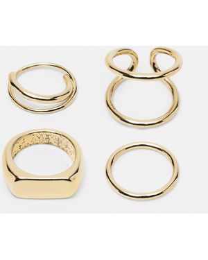 Pull&Bear Set Mit 4 Metallisierte Ringen - Weiß