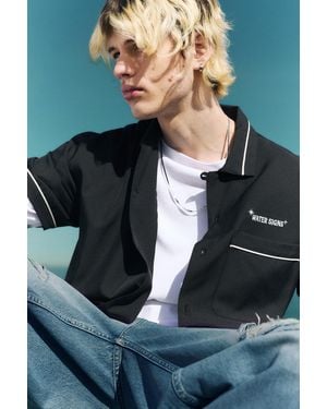 Pull&Bear Embroidered Short Sleeve Shirt - Grey