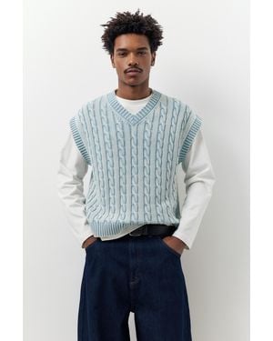 Pull&Bear Acid Wash Cable-Knit Vest - Grey