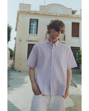 Pull&Bear Kurzarm-Hemd Mit Streifen - Grau