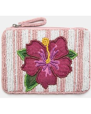 Pull&Bear Stripe Floral Coin Purse - Pink
