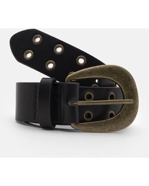 Pull&Bear Retro Belt With Eyelets - Black