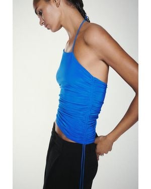 Pull&Bear Asymmetrisches Neckholder-Top Mit Raffungen - Blau