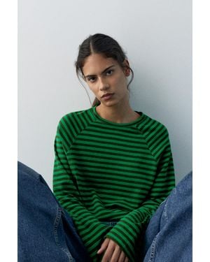 Pull&Bear Long Sleeve Striped T-Shirt - Green
