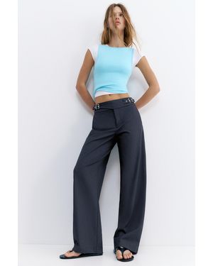 Pull&Bear Barrel Trousers With Buckles - Blue