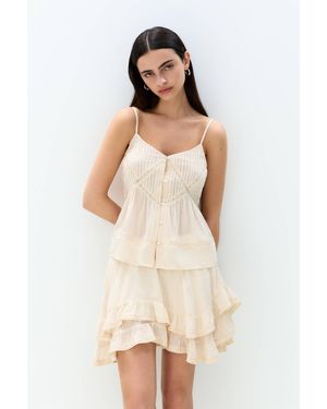 Pull&Bear Strappy Top With Lace Trim Detail - Natural