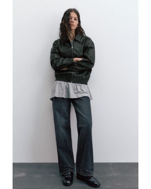 Pull&Bear Dad Fit Leather Effect Jacket - Blue