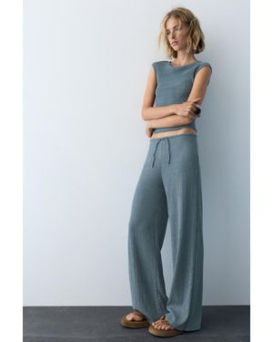Pull&Bear Wide-Leg Crepe Trousers - Blue