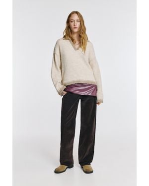 Pull&Bear Polo Collar Jumper - Natural