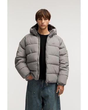 Pull&Bear Hooded Stwd Puffer Jacket - Grey