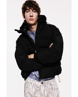 Pull&Bear Quilted Jacket With Hood - Black