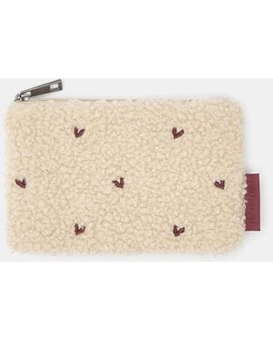 Pull&Bear Faux Shearling Floral Wallet - Natural