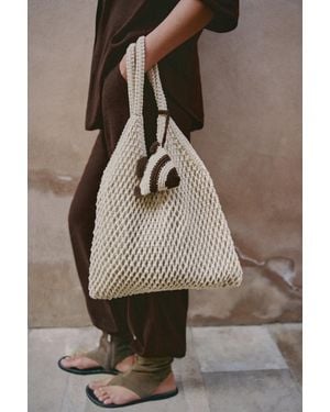 Pull&Bear Embellished Macramé Tote Bag - Brown
