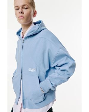 Pull&Bear Stwd Zip-Up Hoodie - Blue