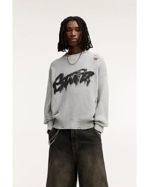 Pull&Bear Stwd Graffiti Ripped Jumper - Grey