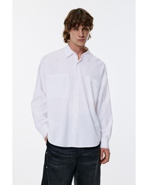 Pull&Bear Long Sleeve Poplin Shirt - White