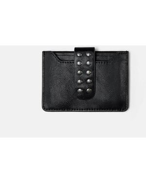 Pull&Bear Card Holder With Studded Pull Tab - Black