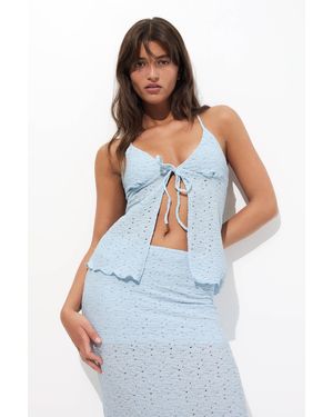 Pull&Bear Openwork Strappy Top With Tie - White