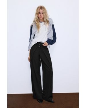 Pull&Bear Smart Trousers With Darts And Buckles - White