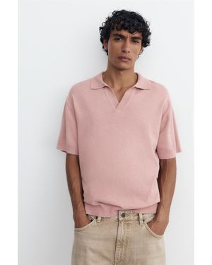 Pull&Bear Terry Textured Polo Shirt - Pink