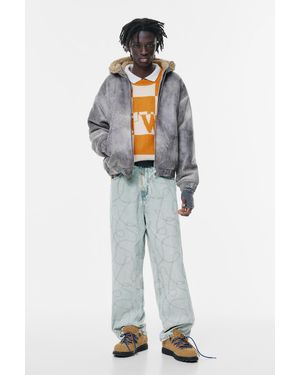 Pull&Bear Baggy Rope Print Jeans - Blue