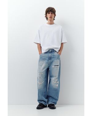 Pull&Bear Super Baggy Ripped Jeans - Blue