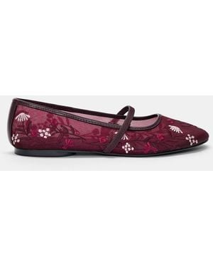 Pull&Bear Embroidered Mesh Ballet Flats - White