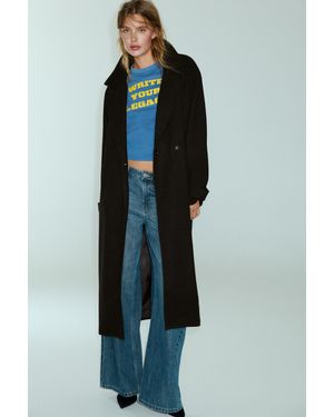 Pull&Bear Long Belted Coat - Blue