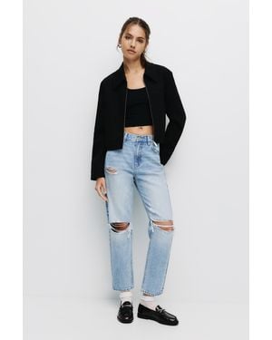 Pull&Bear Ripped Mom Jeans - Blue