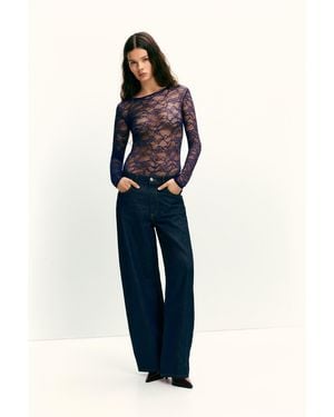 Pull&Bear Long Sleeve Lace Bodysuit - Blue