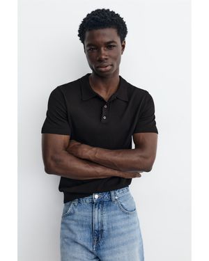 Pull&Bear Short Sleeve Knit Polo Shirt - Black