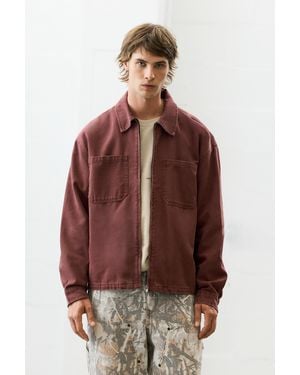 Pull&Bear Zip Overshirt - Brown