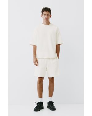 Pull&Bear Interlock Jogger Bermuda Shorts - White
